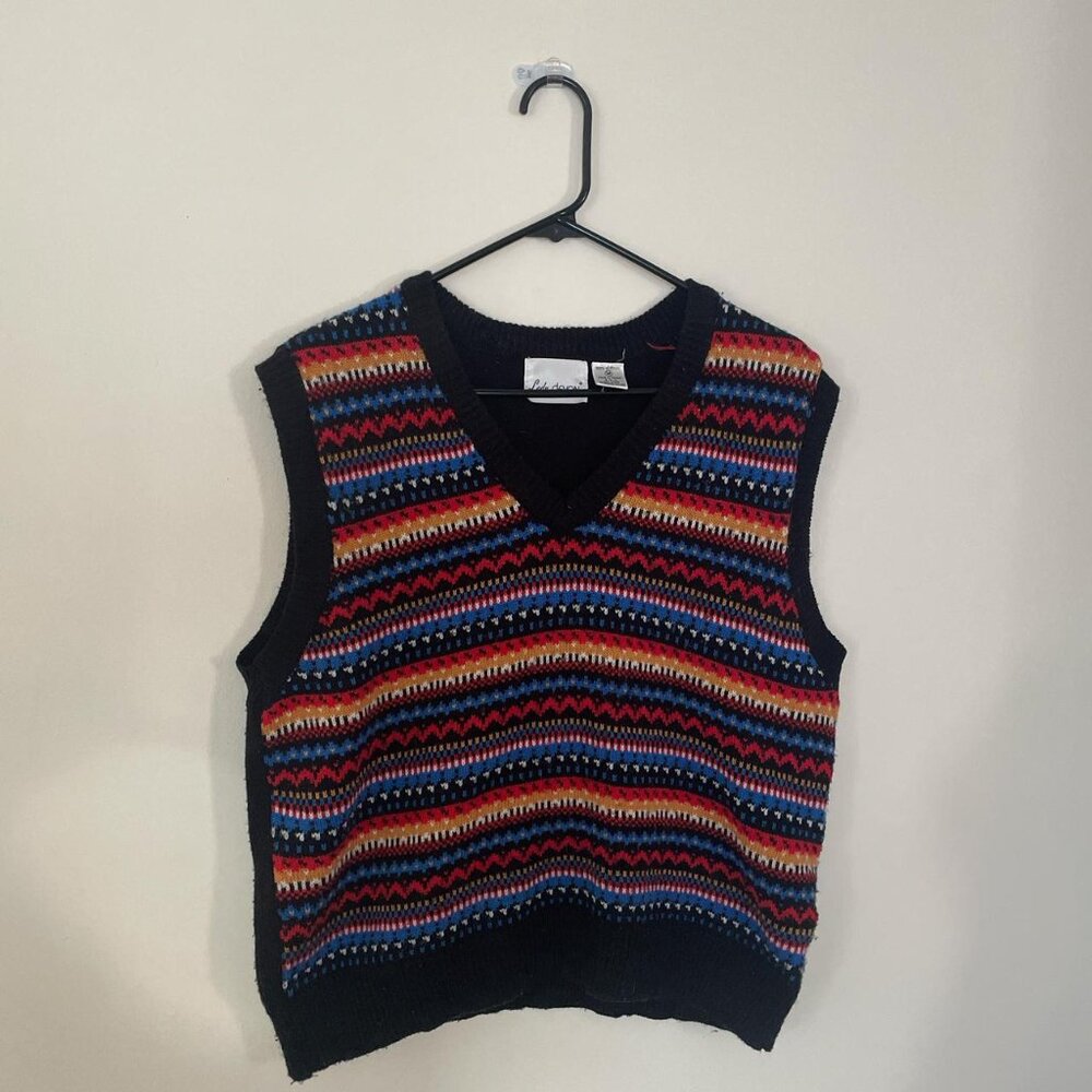 Vintage 90's vibrant multi-coloured knit sweater vest  By Lady Devon  Size M, fi